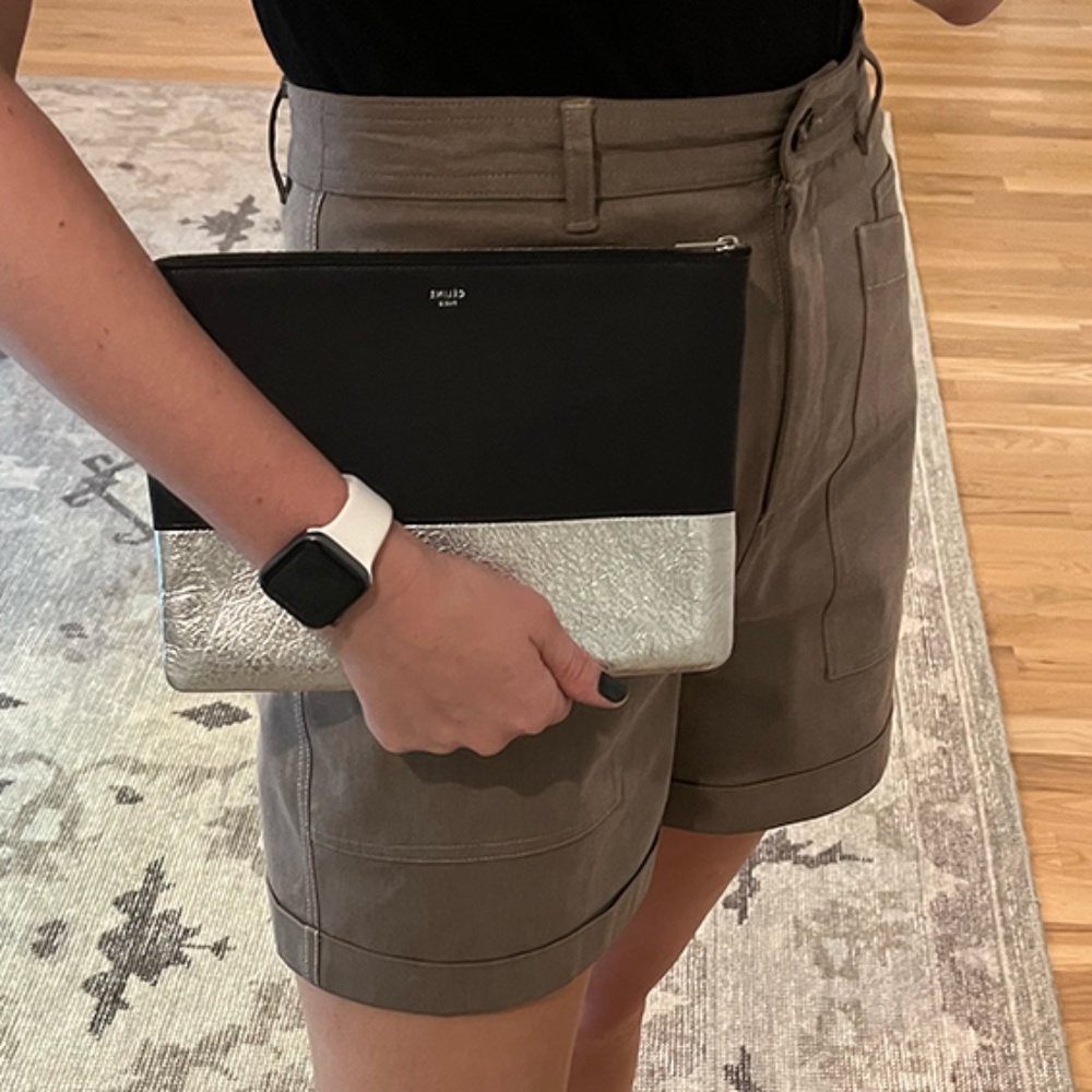 Celine Solo Bi-Color Zip Leather Pouch in Black and Silver
